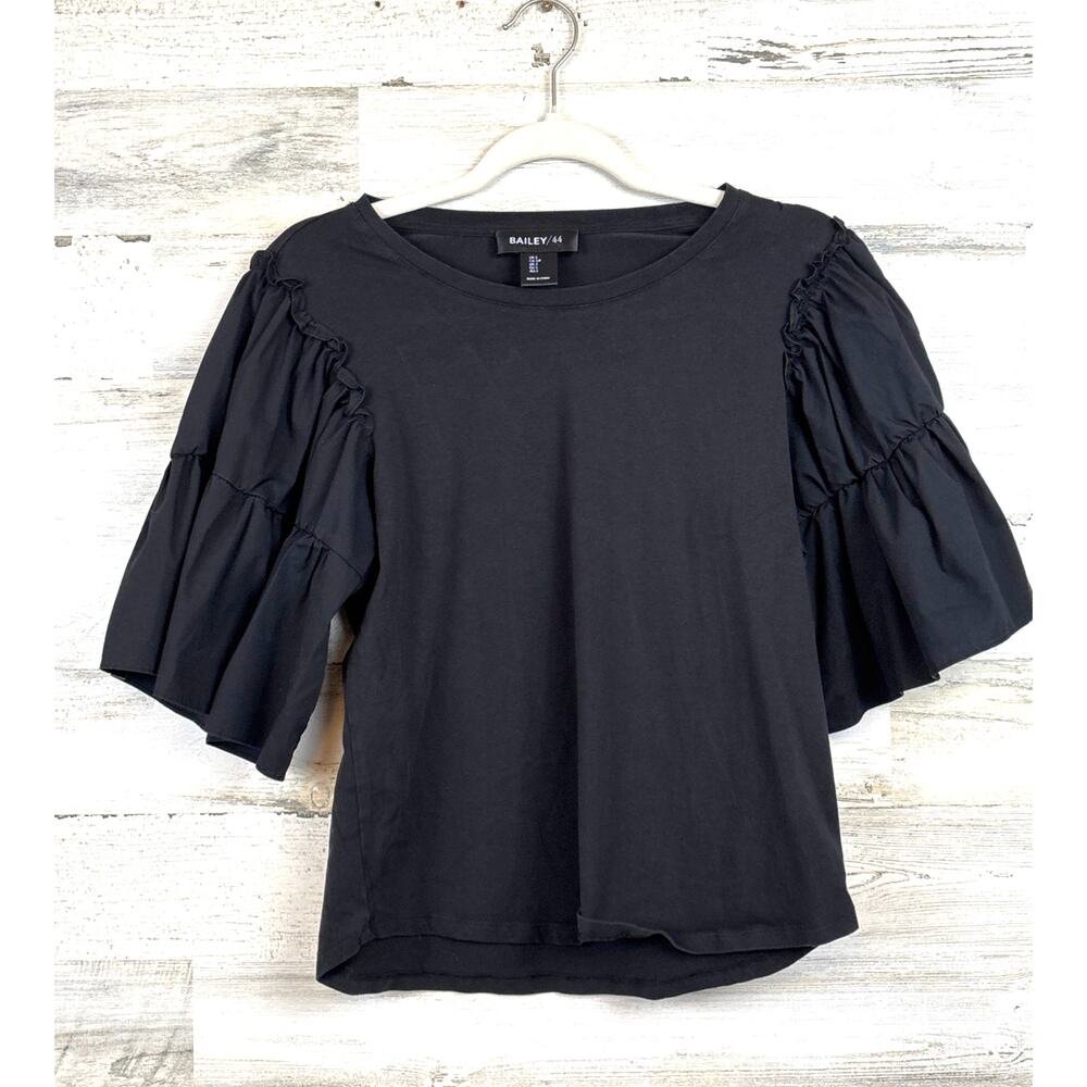Bailey 44 Womens S Black Puff Sleeve T-Shirt Blouse Cotton Blend NEW Casual Chic